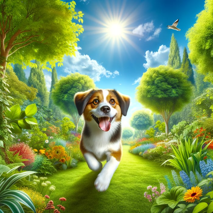 Colorful Park Scene Featuring a Joyful Dog