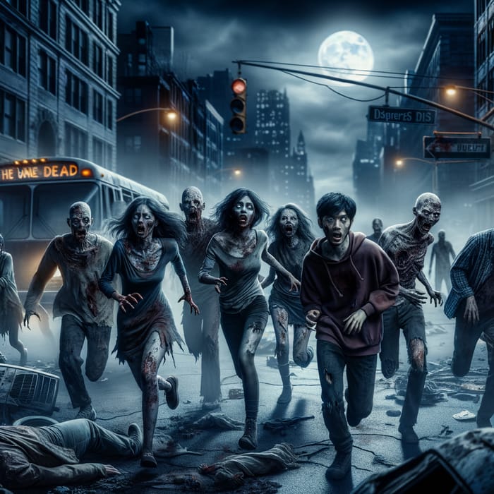 Zombie Horror Scene: Fleeing Group In City Chaos