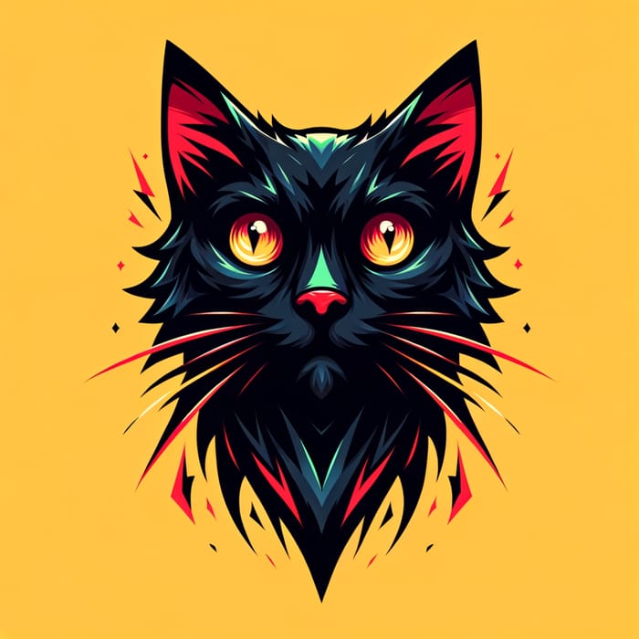 Playful Black Cat: Surrealistic Digital Illustration in Minimalist Style