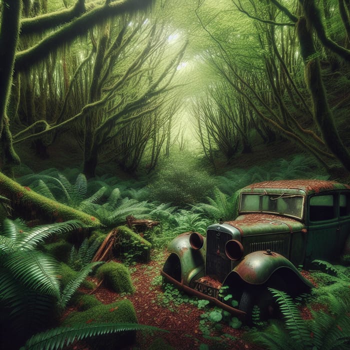 Vintage Car Discovery in Enchanted Forest