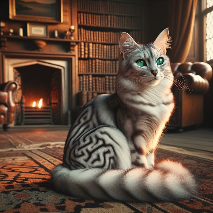 Exotic Ash Grey Cat on Oriental Rug