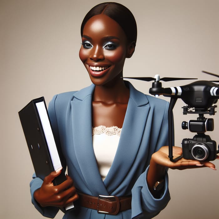 Professional Black Lady With Drone and File | Tech Expert