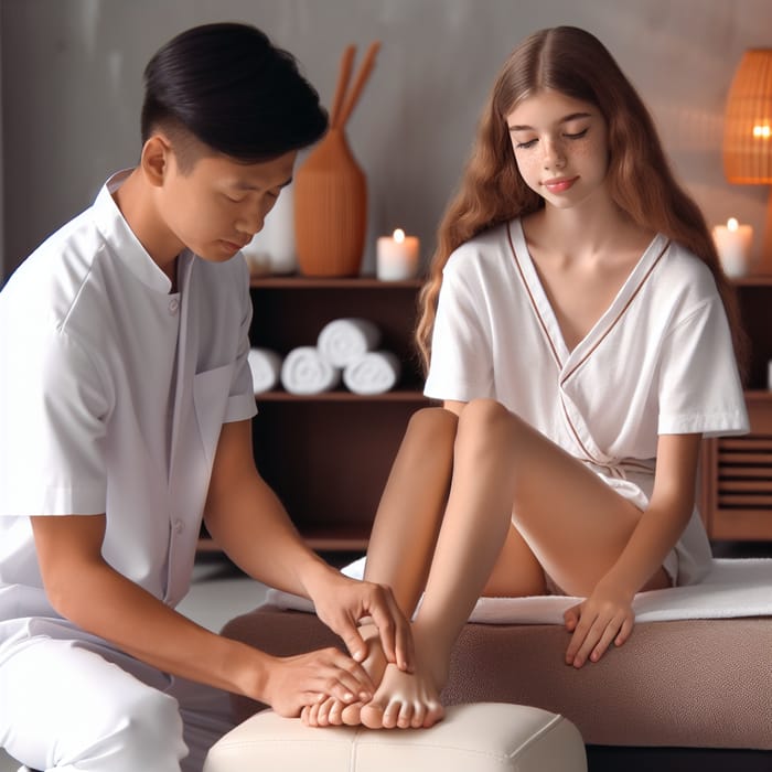 Freckled Teenage Girl Foot Massage: Spa Tranquility