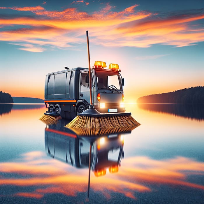 Tranquil Road Sweeper Floating on Serene Lake