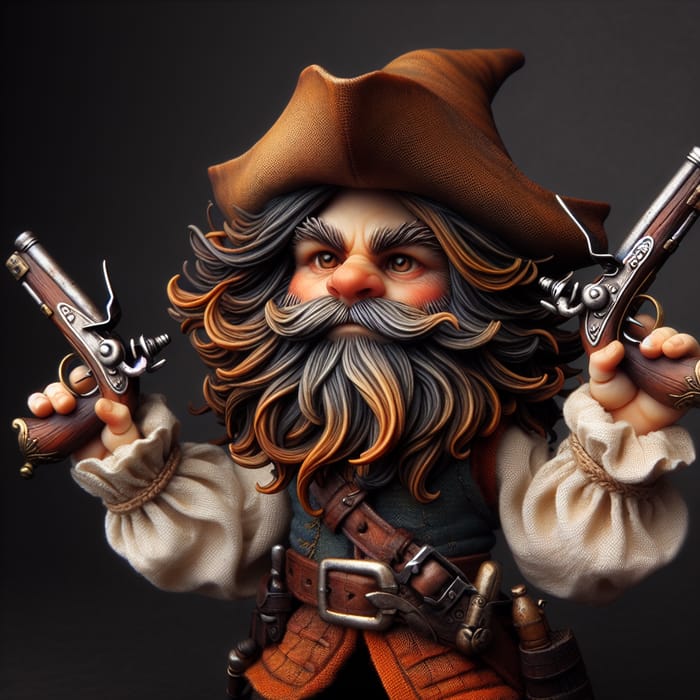 Medieval Gnome with Wind-Swept Brown Hair and Flintlock Pistols