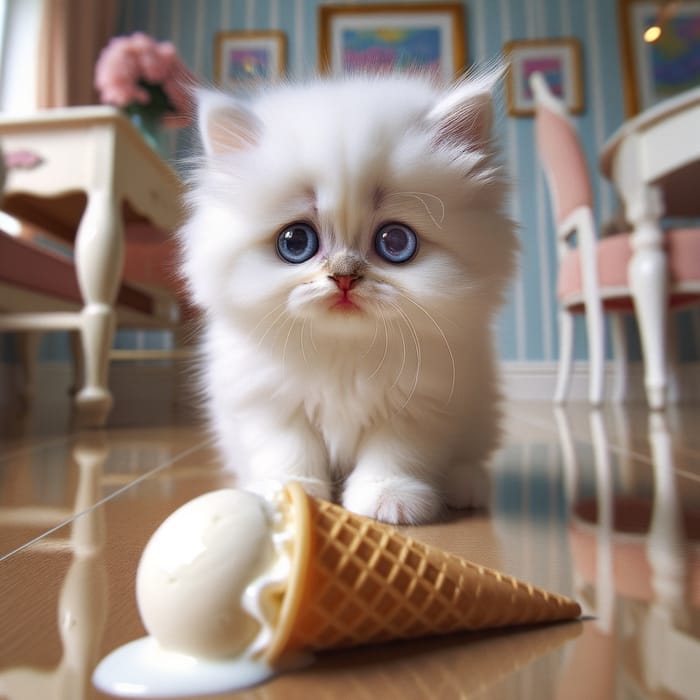 Sad Kitten Tearfully Watching Ice Cream Melt | Heartbreaking Scene