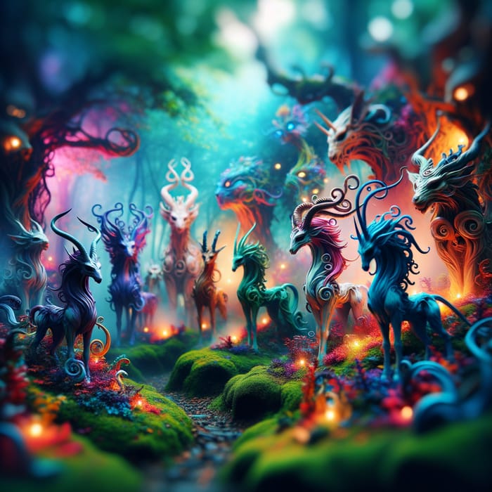 Mystical Forest & Magical Creatures: Vibrant Enchantment