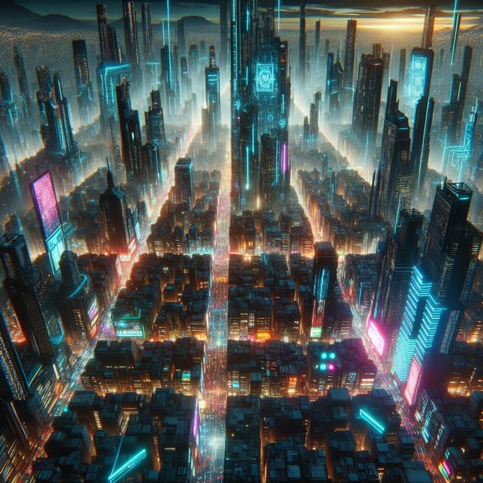 Neon Cyberpunk Cityscape | Crowded Futuristic Metropolis