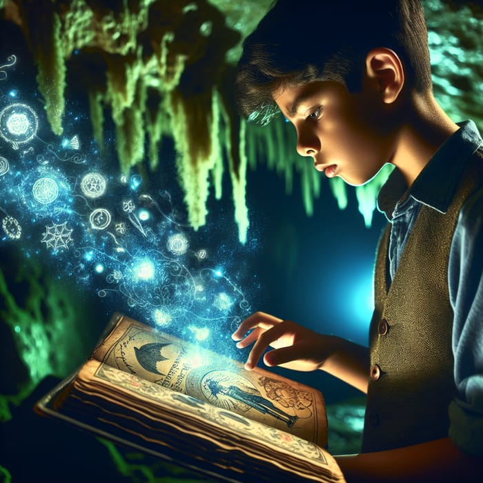 Magical Adventure: Hispanic Boy in Enchanted Cave