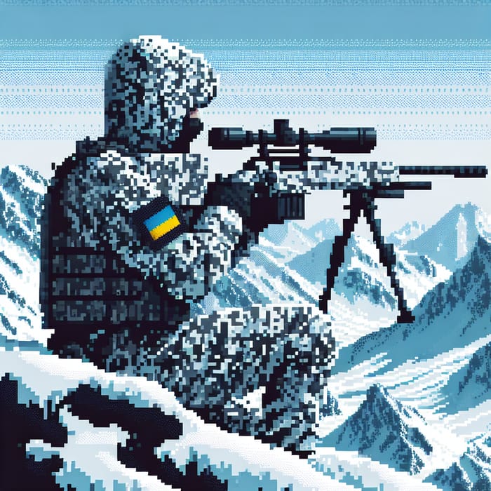 Pixel Art Ukrainian Sniper in Camouflage - Stealth Mission