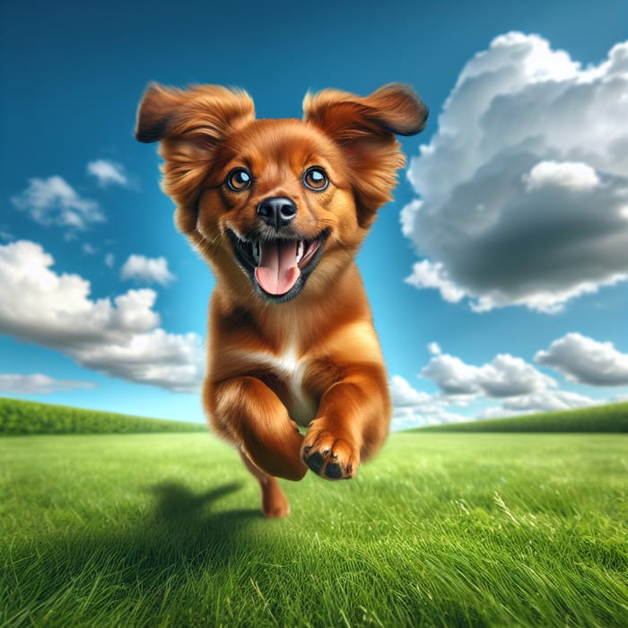 Playful Dog Running in Picturesque Green Meadow