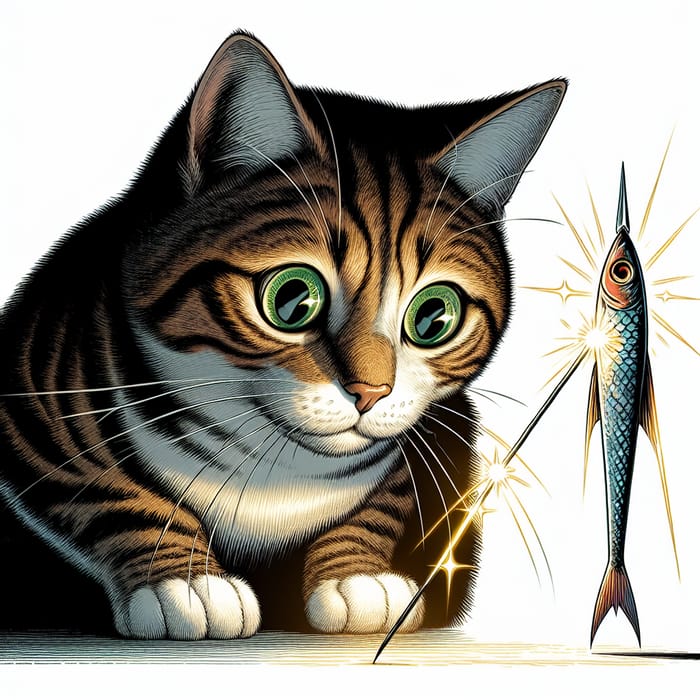 Curious Cat with Fish Spear
