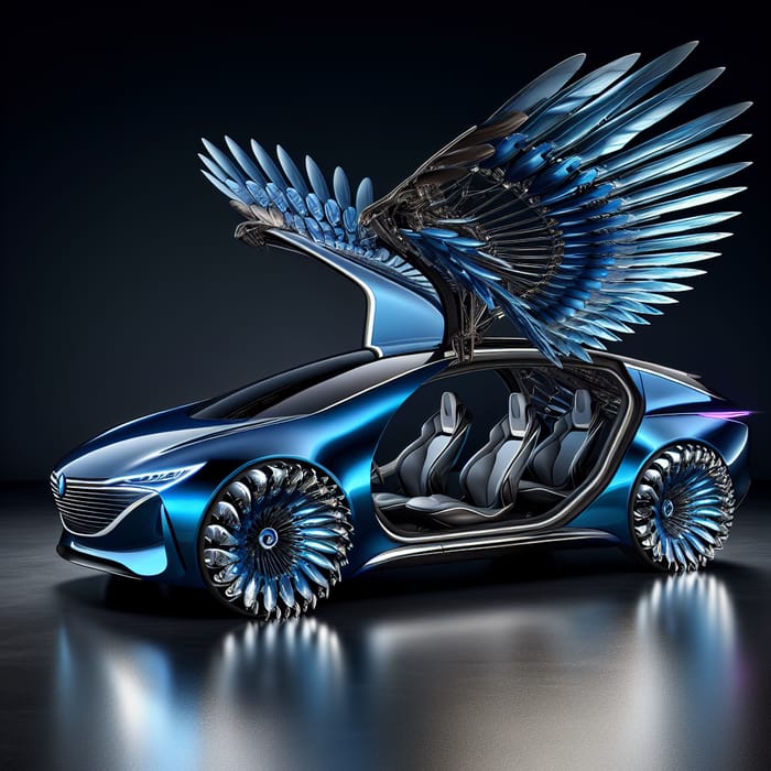 Blue Winged Car Design | Eco-friendly Transportation Concept