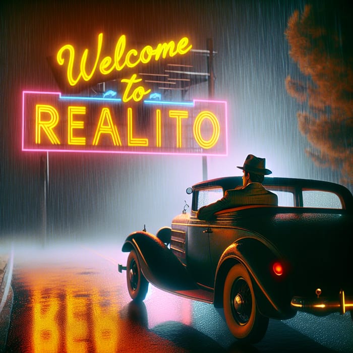 1930s California Private Detective in Classic Car | Welcome to Realito Neon Sign