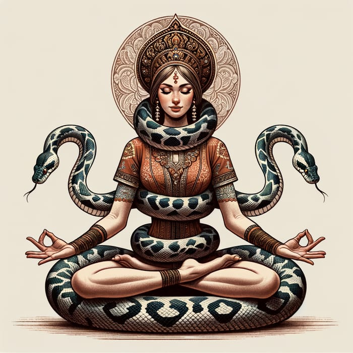Russian Girl in Lotus Position with Serpent - Mystical Yoga Photo