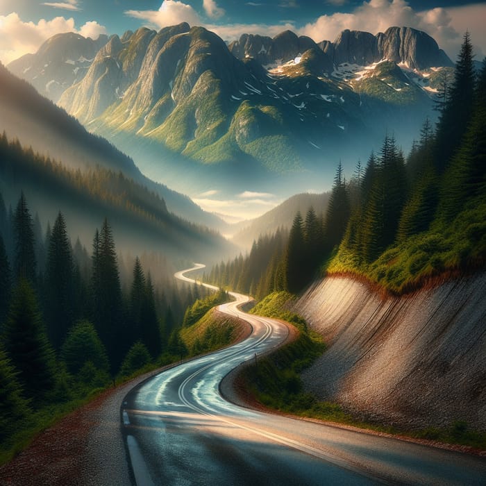 Serpentine Road Through Majestic Mountains