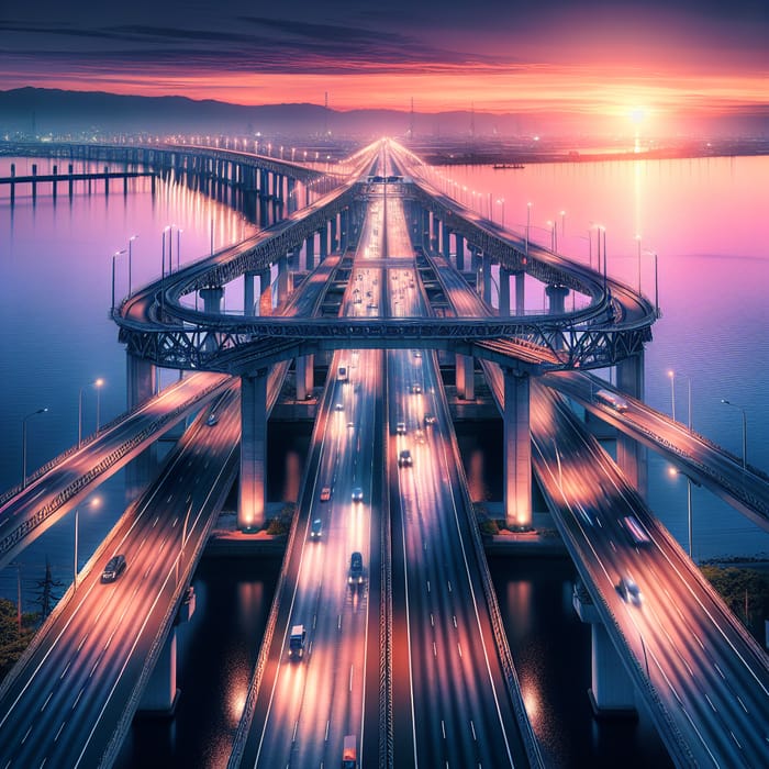 Spectacular Highway Bridge At Sunset