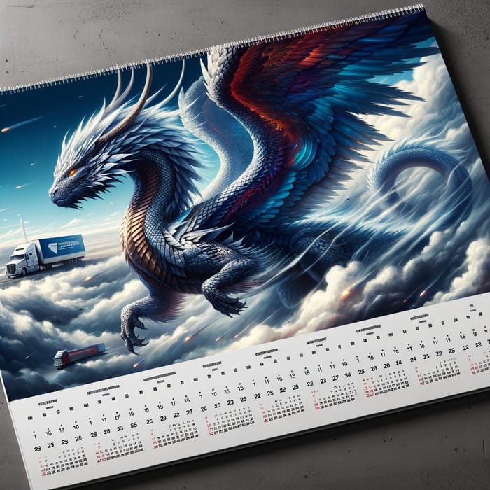 Dragon-themed Calendar for Transport Company in Blue Tones