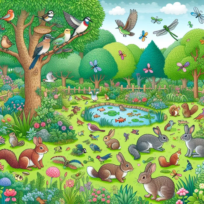 Enchanting Animal Garden: Birds, Rabbits, Fishes & Squirrels
