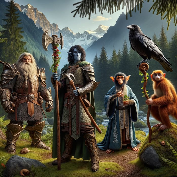 Fantasy Heroes Alliance: Armored Warrior, Druid Magician, Wise Monkey, Cunning Crow