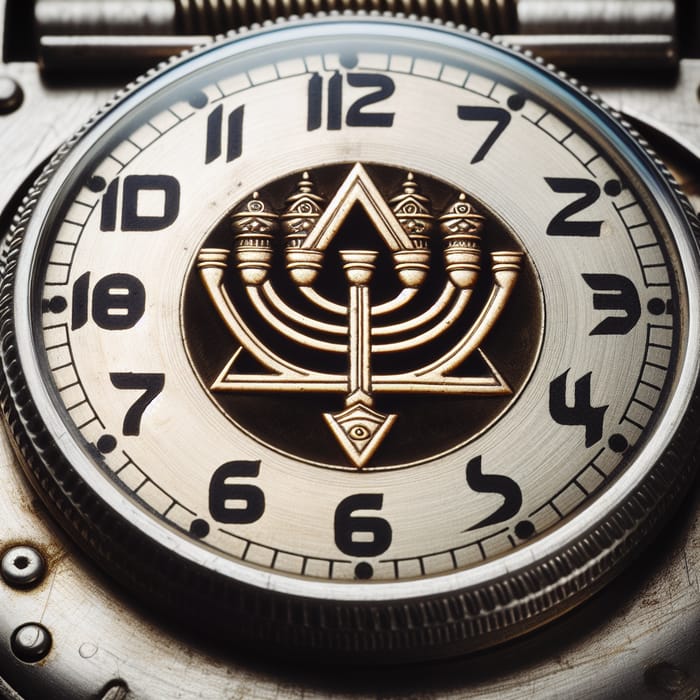Vintage Military Watch Face with Menorah Symbol - Forward Facing Image