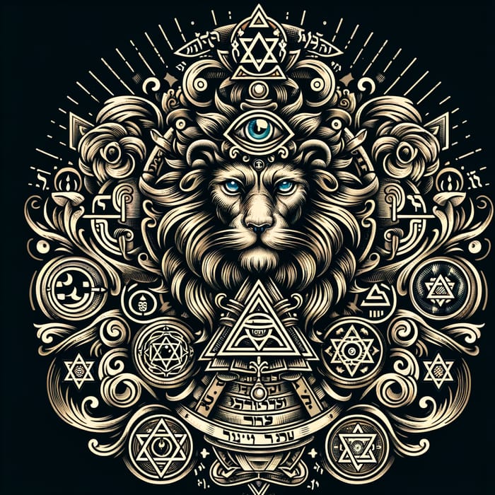 Ancient Judaic Tattoo Design with Israeli, Kabbalah, Rabbi, Lion Symbolism