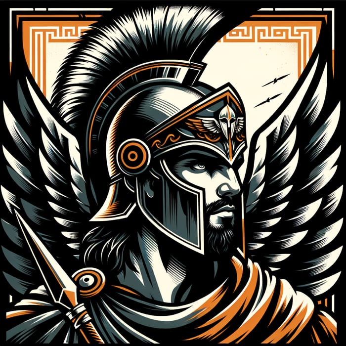 Hermes Warrior in Black & Orange with Spartan Helmet