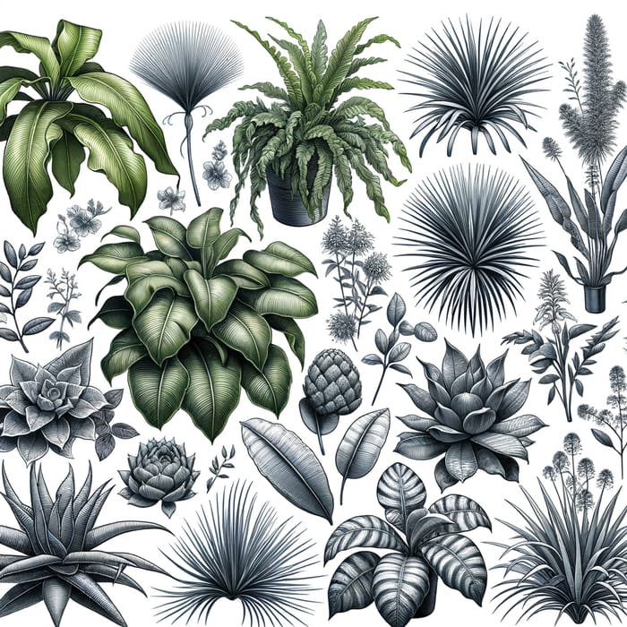 Graphic Plants PNG - Illustration of Diverse Plant Types