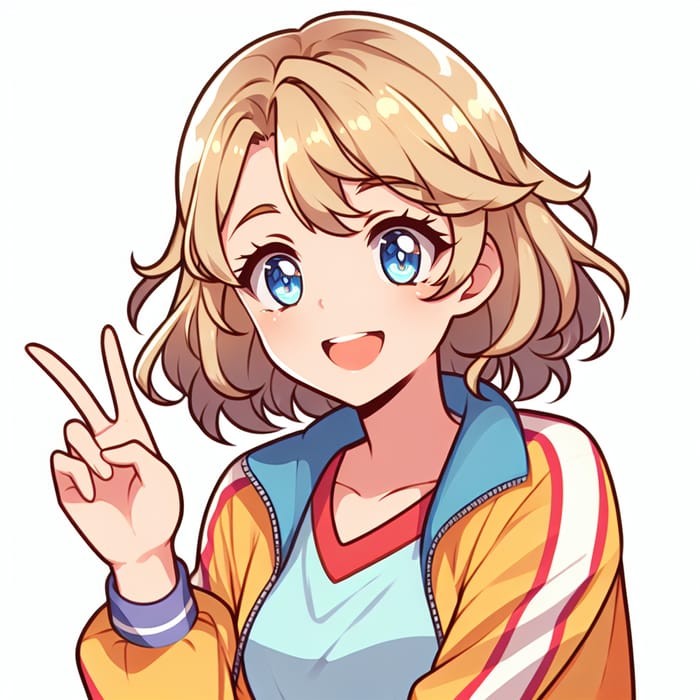 Blonde Anime Teenager Peace Sign Pose | Bright Smile