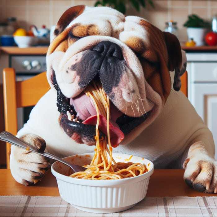 Bulldog Eating Noodles - Adorable Pet Moment