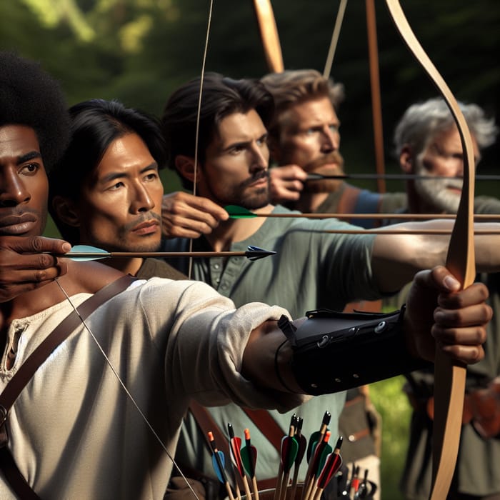Men with Archery in Serene Forest Setting