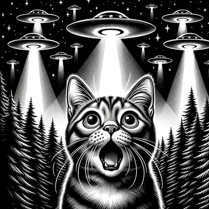 Mesmerizing Cat Watching UFO Light Beams in Forest