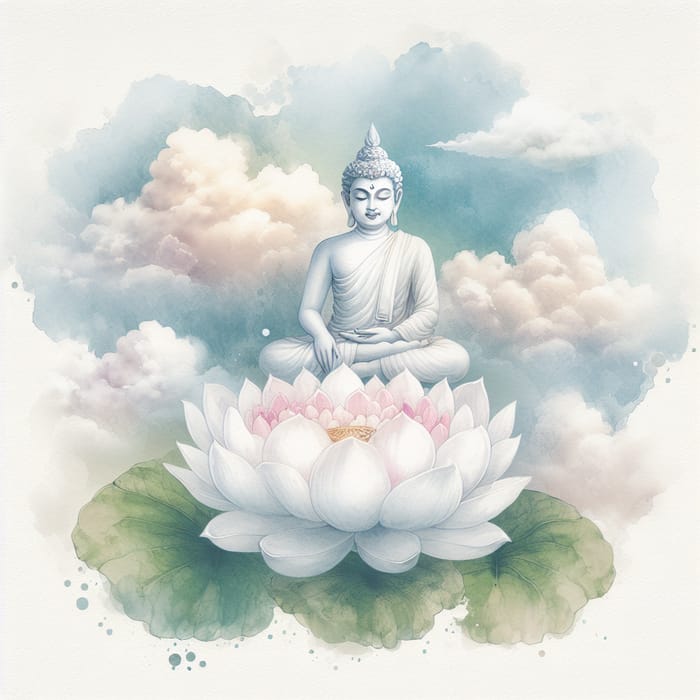 Buddha on White Lotus | Serene Energy Watercolor Art