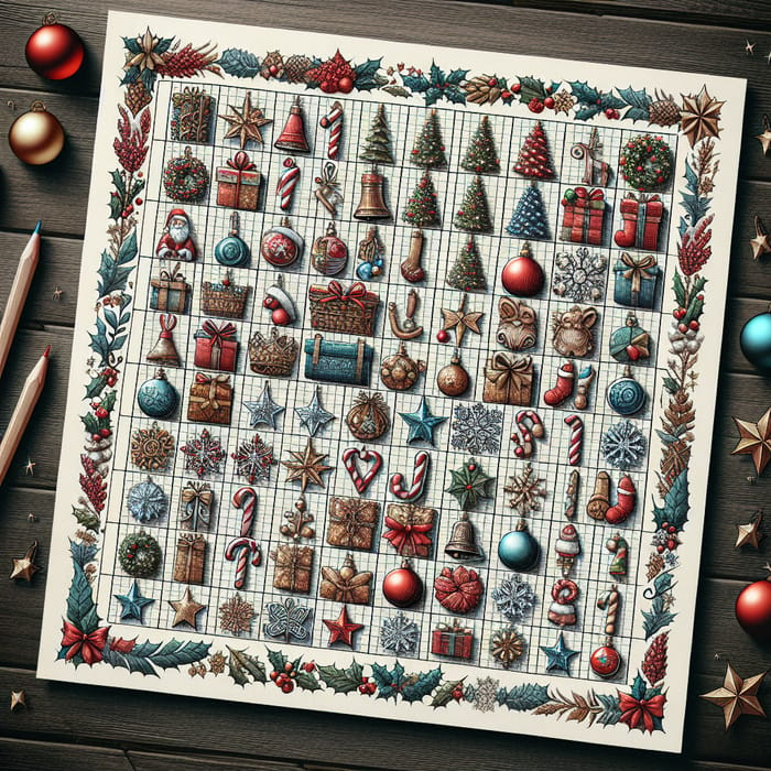 Christmas Themed Grid Paper with 10 Columns and 10 Rows