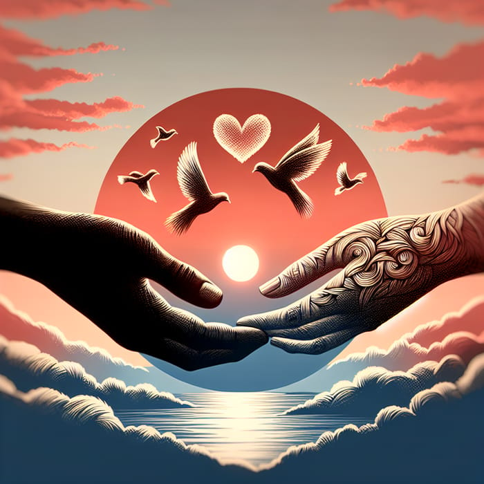 Romantic Sunset with Intertwined Hands: Amor