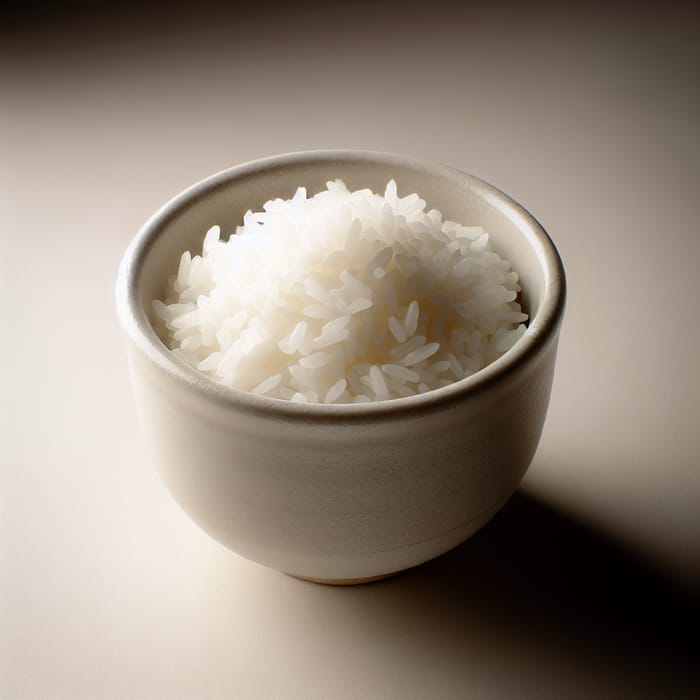 Steaming White Rice in Ceramic Cup