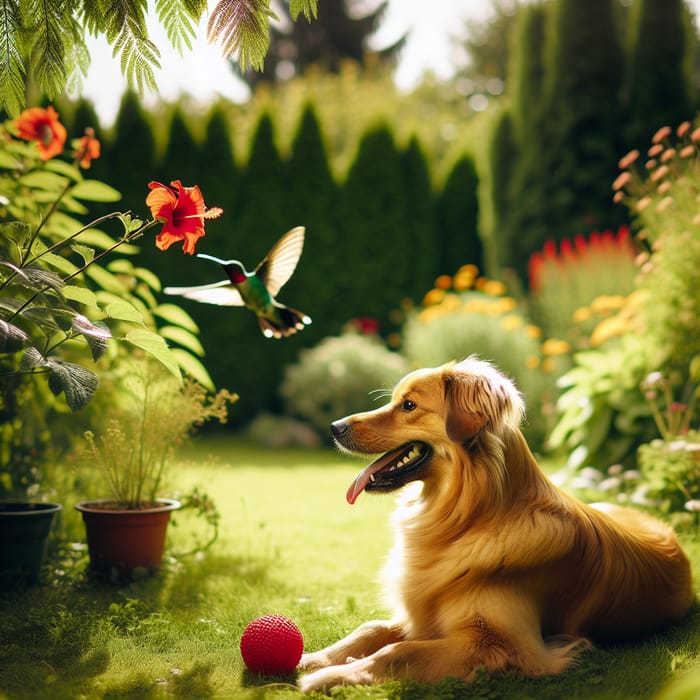 Beautiful Golden Brown Dog in a Sunny Garden