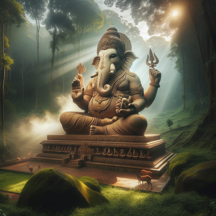 Majestic Ganesha Statue in Serene Forest