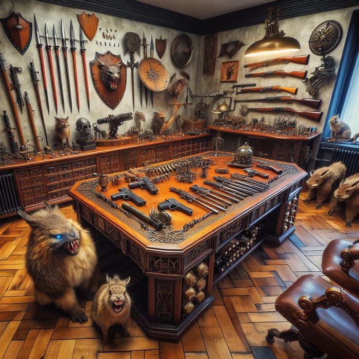 Steampunk Security Room with Weapons, Shields and Ferocious Rabbits