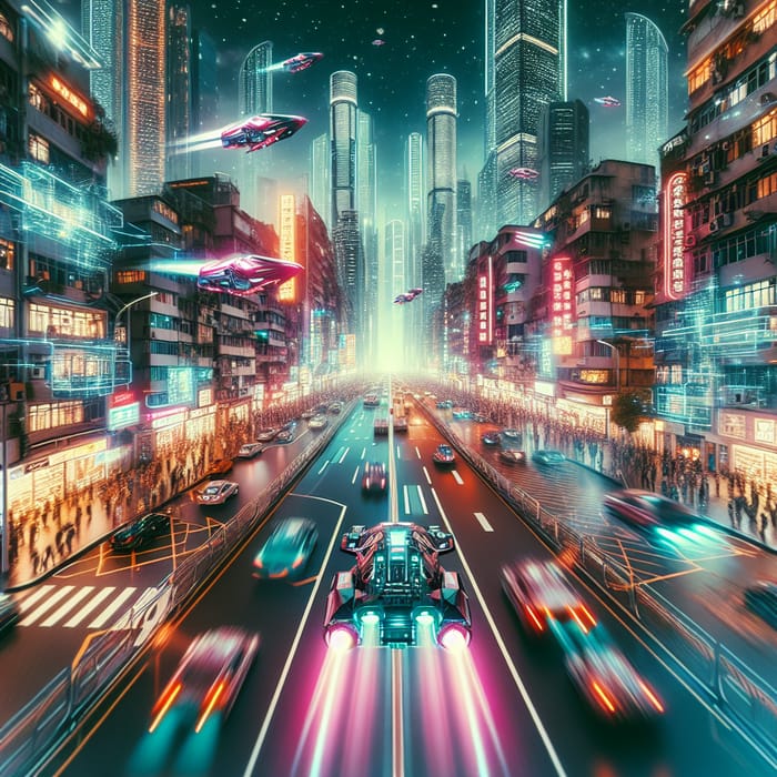 Futuristic Cyberpunk Cityscape | Neon Lights & Flying Cars