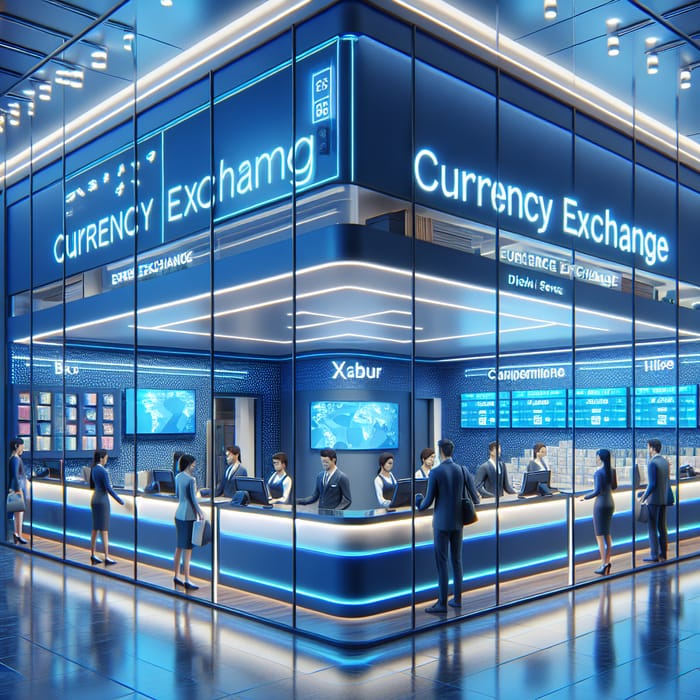 Modern Blue Currency Exchange Shop Design