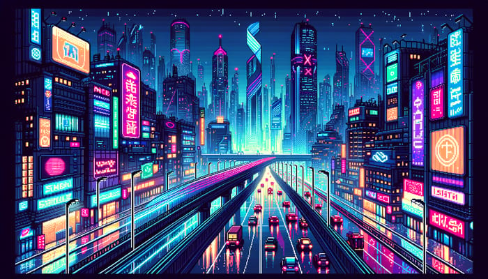 Cyberpunk Pixel Art Night Cityscape Wallpaper