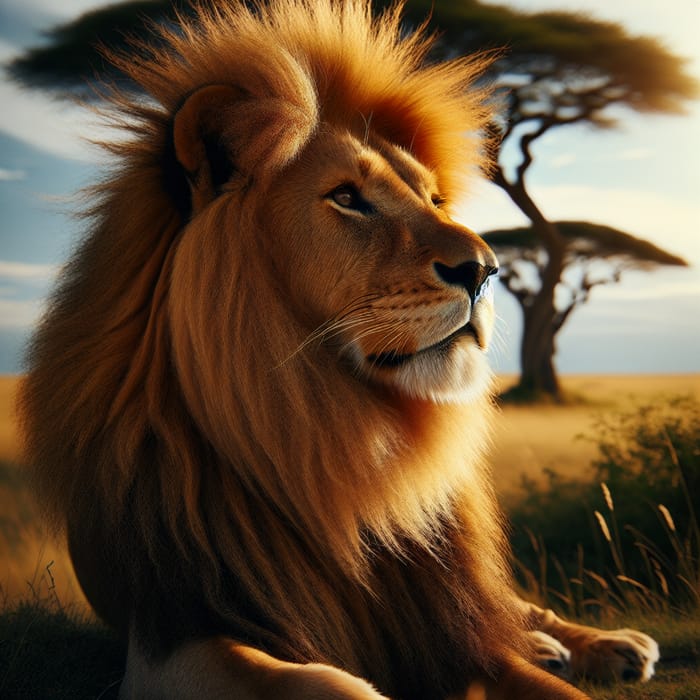 Majestic Lion in Sunlit Savanna