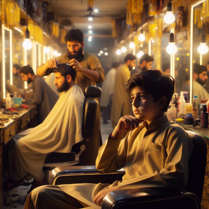 Pashtoon Boy in Cozy Barber Shop Trading Thoughts