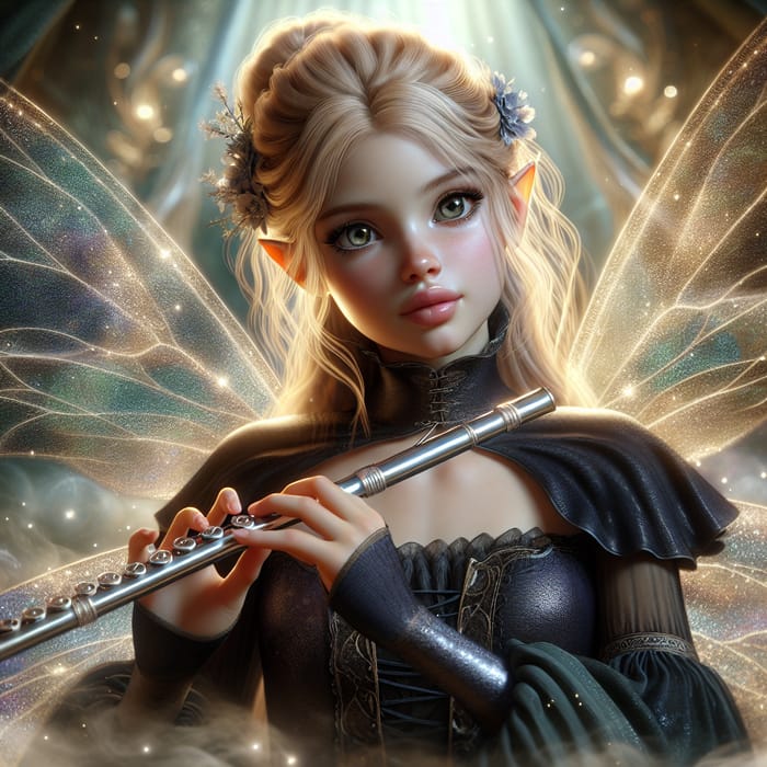 Enchanting Fairy Bard with Straight Blonde Hair Playing Flute