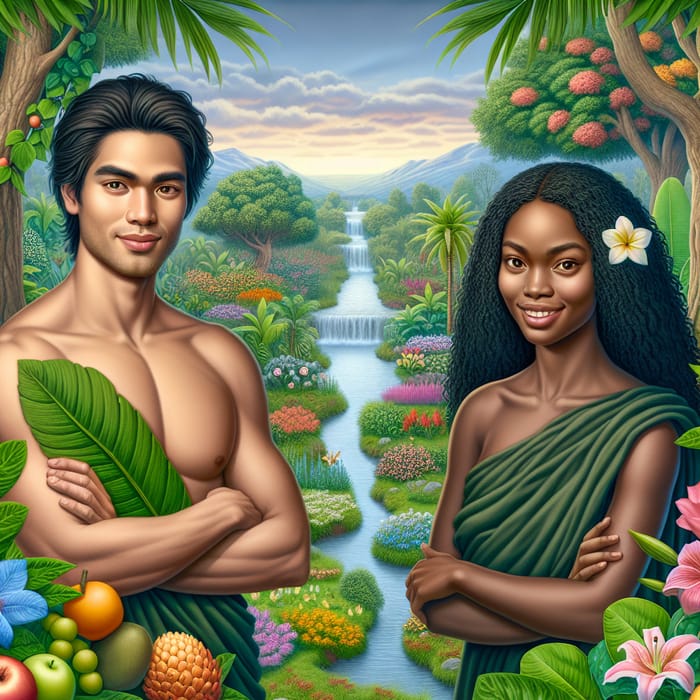 Adam and Eve in the Garden of Eden | AI Art Generator | Easy-Peasy.AI