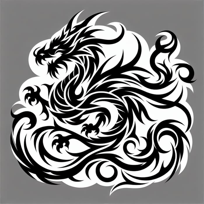 Sleek Black Dragon Tribal Tattoo Design