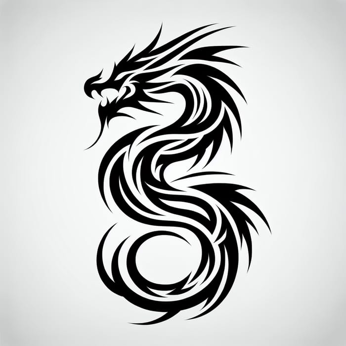 Sleek Black Tribal Dragon Tattoo Design