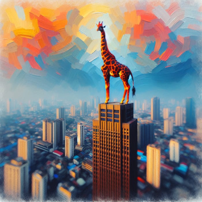 Surrealistic Giraffe on Skyscraper | Abstract Art Style