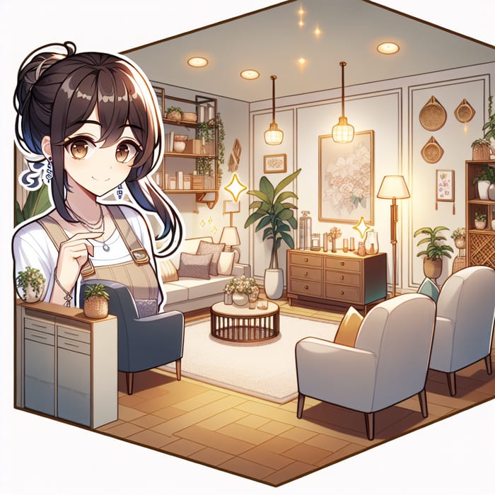 Stylish Anime Female in Modern Room | Original Illustration